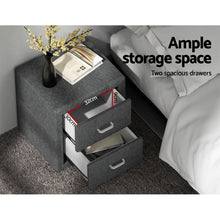 Load image into Gallery viewer, Artiss Bedside Table 2 Drawers Fabric - CADEN Grey