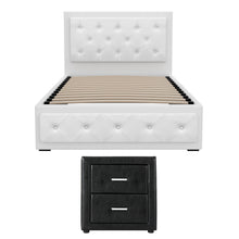 Load image into Gallery viewer, Artiss King Single Bed Frame Storage White Leather Gas Lift Bed Black Bedside Table Set