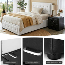 Load image into Gallery viewer, Artiss King Single Bed Frame Storage White Leather Gas Lift Bed Black Bedside Table Set
