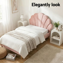 Load image into Gallery viewer, Artiss Bed Frame King Single with Bedside Table Set Scallop Headboard Pink Velvet Fabric Beds Base