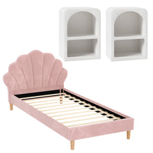 Load image into Gallery viewer, Artiss Bed Frame King Single with 2 Bedside Tables Set Scallop Headboard Pink Velvet Fabric Beds Base