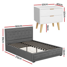 Load image into Gallery viewer, Artiss Upholstered Queen Gas Lift Storage Bed Frame with 2-Drawer Bedside Table Set