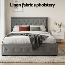 Load image into Gallery viewer, Artiss Upholstered Queen Gas Lift Storage Bed Frame with 2-Drawer Bedside Table Set