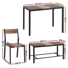 Load image into Gallery viewer, Artiss Dining Table and Chairs Set of 4 Bench Kitchen Furniture Rustic Brown