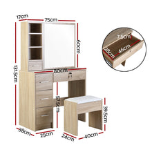 Load image into Gallery viewer, Artiss Dressing Table Stool Set Sliding Mirror Oak Diane