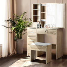 Load image into Gallery viewer, Artiss Dressing Table Stool Set Sliding Mirror Oak Diane