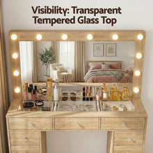 Load image into Gallery viewer, Artiss Dressing Table Vanity Desk Set Stool LED Bulbs Wood - The White Mall