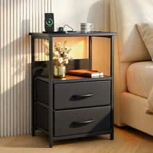 Load image into Gallery viewer, Artiss Bedside Table LED Nightstand Charging Station 2 Drawers Foldable Black