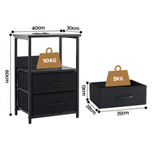 Load image into Gallery viewer, Artiss Bedside Table LED Nightstand Charging Station 2 Drawers Foldable Black