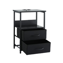 Load image into Gallery viewer, Artiss Bedside Table LED Nightstand Charging Station 2 Drawers Foldable Black