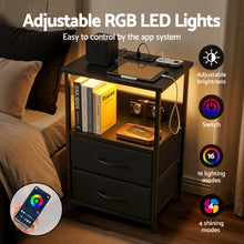 Load image into Gallery viewer, Artiss Bedside Table LED Nightstand Charging Station 2 Drawers Foldable Black