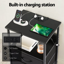 Load image into Gallery viewer, Artiss Bedside Table LED Nightstand Charging Station 2 Drawers Foldable Black