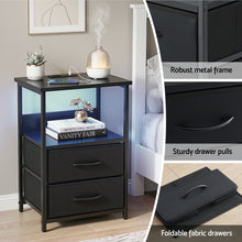 Load image into Gallery viewer, Artiss Bedside Table LED Nightstand Charging Station 2 Drawers Foldable Black