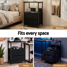 Load image into Gallery viewer, Artiss Bedside Table LED Nightstand Charging Station 2 Drawers Foldable Black