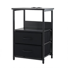 Load image into Gallery viewer, Artiss Bedside Table LED Nightstand Charging Station 2 Drawers Foldable Black