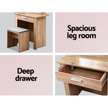 Load image into Gallery viewer, Artiss Dressing Table Stool Set Sliding Mirror Oak Demi