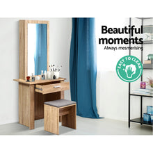 Load image into Gallery viewer, Artiss Dressing Table Stool Set Sliding Mirror Oak Demi