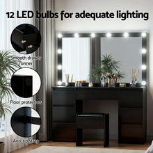 Load image into Gallery viewer, Artiss Dressing Table Vanity Desk Set Stool 12 Led Bulbs Black