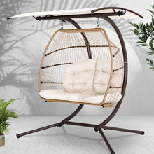 Load image into Gallery viewer, Gardeon Outdoor Egg Swing Chair Wicker Furniture Pod Stand Canopy 2 Seater Latte - The White Mall
