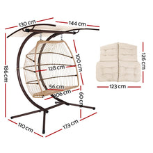Load image into Gallery viewer, Gardeon Outdoor Egg Swing Chair Wicker Furniture Pod Stand Canopy 2 Seater Latte - The White Mall