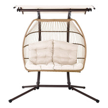 Load image into Gallery viewer, Gardeon Outdoor Egg Swing Chair Wicker Furniture Pod Stand Canopy 2 Seater Latte - The White Mall