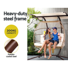 Load image into Gallery viewer, Gardeon Outdoor Egg Swing Chair Wicker Furniture Pod Stand Canopy 2 Seater Latte - The White Mall