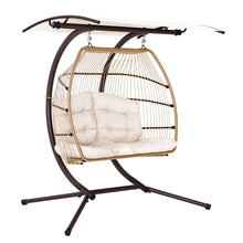 Load image into Gallery viewer, Gardeon Outdoor Egg Swing Chair Wicker Furniture Pod Stand Canopy 2 Seater Latte - The White Mall