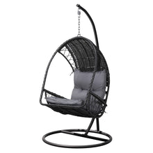 Load image into Gallery viewer, Gardeon Outdoor Egg Swing Chair Wicker Furniture Pod Stand Armrest Black - The White Mall