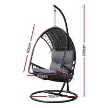 Load image into Gallery viewer, Gardeon Outdoor Egg Swing Chair Wicker Furniture Pod Stand Armrest Black - The White Mall