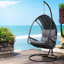 Load image into Gallery viewer, Gardeon Outdoor Egg Swing Chair Wicker Furniture Pod Stand Armrest Black - The White Mall