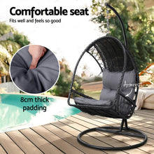 Load image into Gallery viewer, Gardeon Outdoor Egg Swing Chair Wicker Furniture Pod Stand Armrest Black - The White Mall