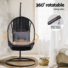 Load image into Gallery viewer, Gardeon Outdoor Egg Swing Chair Wicker Furniture Pod Stand Armrest Black - The White Mall
