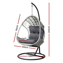 Load image into Gallery viewer, Gardeon Outdoor Egg Swing Chair Wicker Furniture Pod Stand Armrest Light Grey - The White Mall