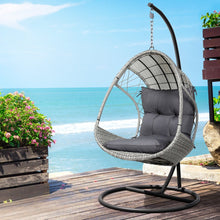 Load image into Gallery viewer, Gardeon Outdoor Egg Swing Chair Wicker Furniture Pod Stand Armrest Light Grey - The White Mall