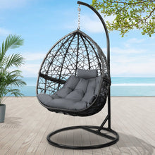 Load image into Gallery viewer, Gardeon Outdoor Egg Swing Chair Wicker Rattan Furniture Pod Stand Cushion Grey - The White Mall