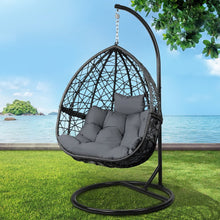 Load image into Gallery viewer, Gardeon Outdoor Egg Swing Chair Wicker Rattan Furniture Pod Stand Cushion Grey - The White Mall
