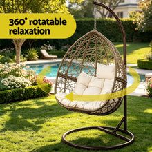 Load image into Gallery viewer, Gardeon Outdoor Egg Swing Chair Wicker Rattan Furniture Pod Stand Cushion Latte - The White Mall