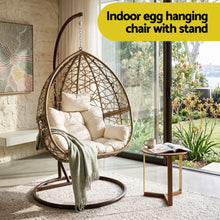 Load image into Gallery viewer, Gardeon Outdoor Egg Swing Chair Wicker Rattan Furniture Pod Stand Cushion Latte - The White Mall