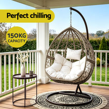 Load image into Gallery viewer, Gardeon Outdoor Egg Swing Chair Wicker Rattan Furniture Pod Stand Cushion Latte - The White Mall