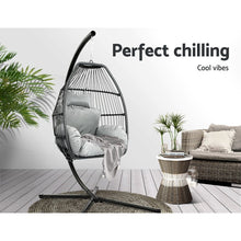 Load image into Gallery viewer, Gardeon Outdoor Egg Swing Chair Wicker Rope Furniture Pod Stand Cushion Grey - The White Mall