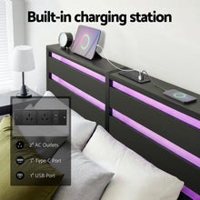 Load image into Gallery viewer, Artiss Bed Frame Queen Size LED Metal Bed Base with Charging Station