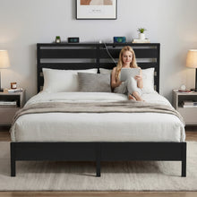 Load image into Gallery viewer, Artiss Bed Frame Queen Size LED Metal Bed Base with Charging Station