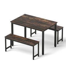 Load image into Gallery viewer, Artiss Dining Table and Chairs Set 3PCS Kitchen Metal Desk Bench Dark Walnut