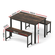 Load image into Gallery viewer, Artiss Dining Table and Chairs Set 3PCS Kitchen Metal Desk Bench Dark Walnut
