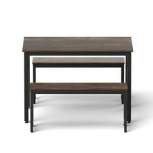 Load image into Gallery viewer, Artiss Dining Table and Chairs Set 3PCS Kitchen Metal Desk Bench Dark Walnut