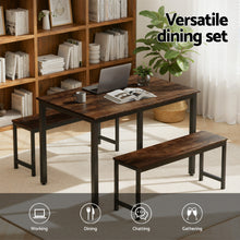 Load image into Gallery viewer, Artiss Dining Table and Chairs Set 3PCS Kitchen Metal Desk Bench Dark Walnut
