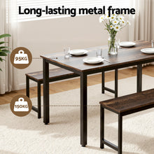 Load image into Gallery viewer, Artiss Dining Table and Chairs Set 3PCS Kitchen Metal Desk Bench Dark Walnut
