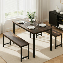 Load image into Gallery viewer, Artiss Dining Table and Chairs Set 3PCS Kitchen Metal Desk Bench Dark Walnut