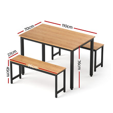 Load image into Gallery viewer, Artiss Dining Table and Chairs Set 3PCS Kitchen Metal Desk Bench Natural Oak