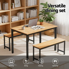 Load image into Gallery viewer, Artiss Dining Table and Chairs Set 3PCS Kitchen Metal Desk Bench Natural Oak